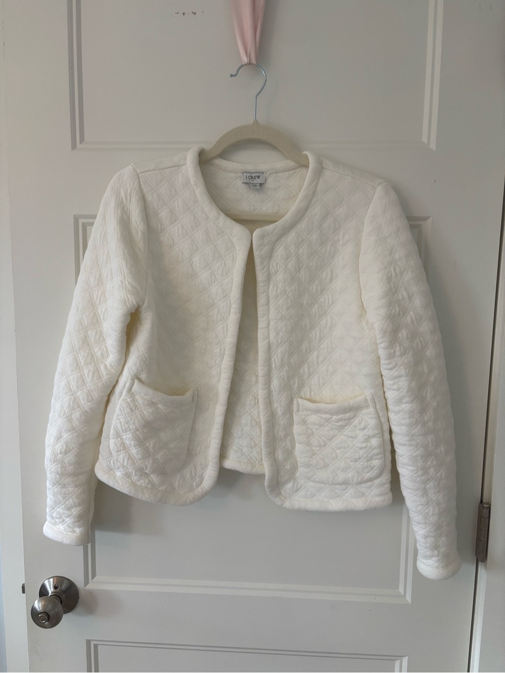 J. Crew Cream Quilted Collarless Jacket